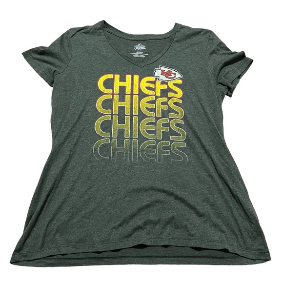 NFL Tops - Kansas City Chiefs Women's V Neck T-Shirt Grey Size XL Majestic Football Kelce